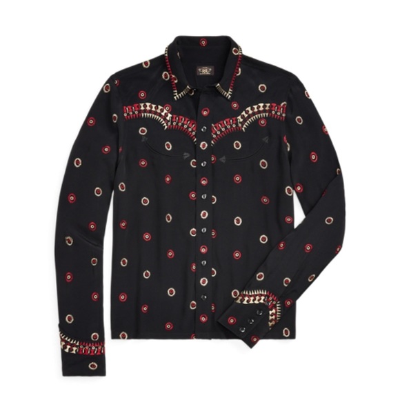 Ralph Lauren Double RL Tops - RRL Ralph Lauren Western Embroidered Georgette Blouse Black Red 2